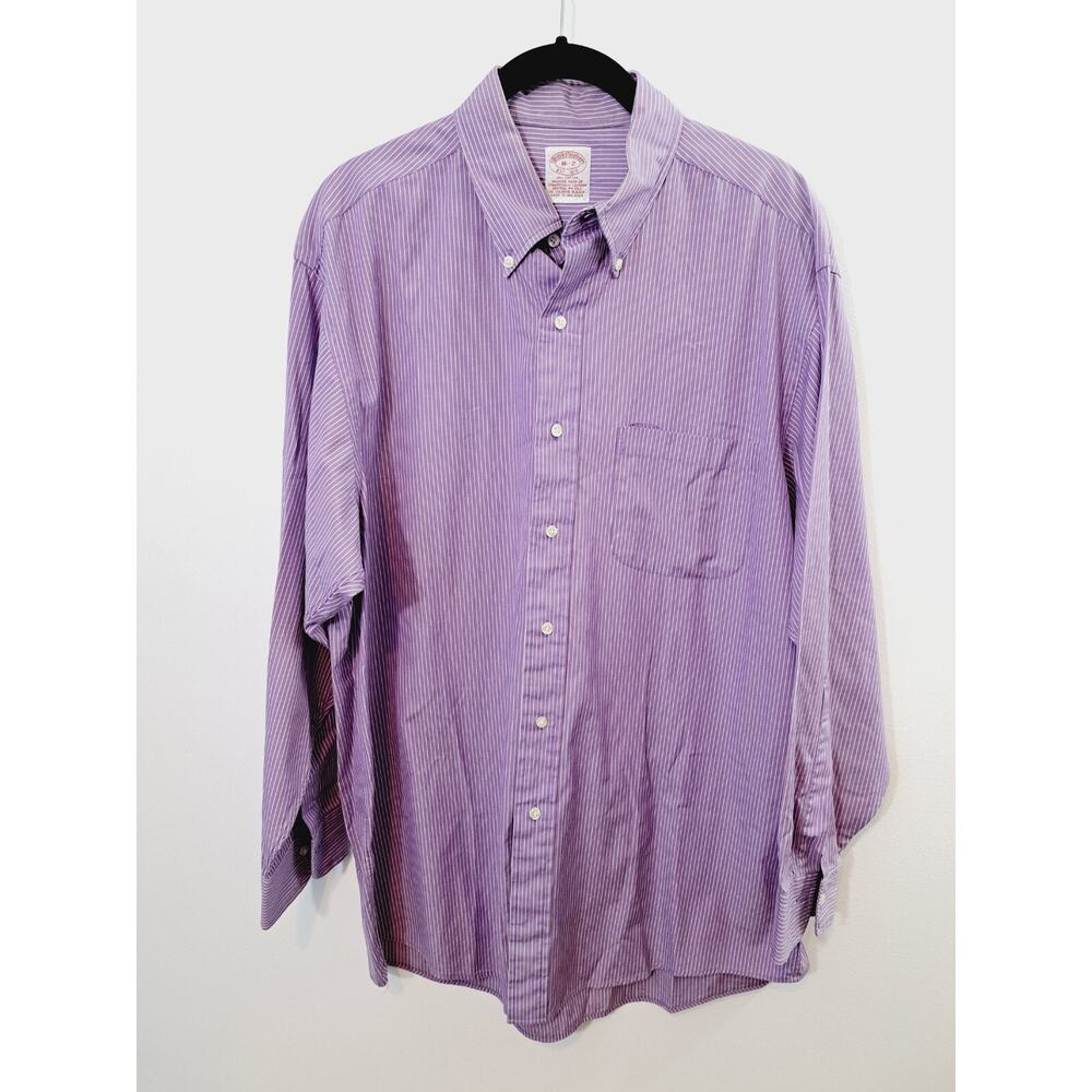 Brooks Brothers Men's Purple Striped Classic Button-up Shirt In Size 16-2